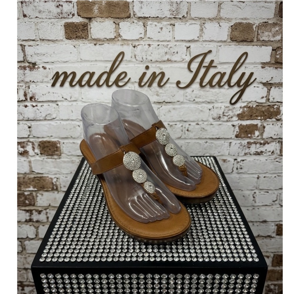 Toscanella‎ Dazzler Wedge luxury Sandals Rhinestone T-Strap Made in Italy -10
